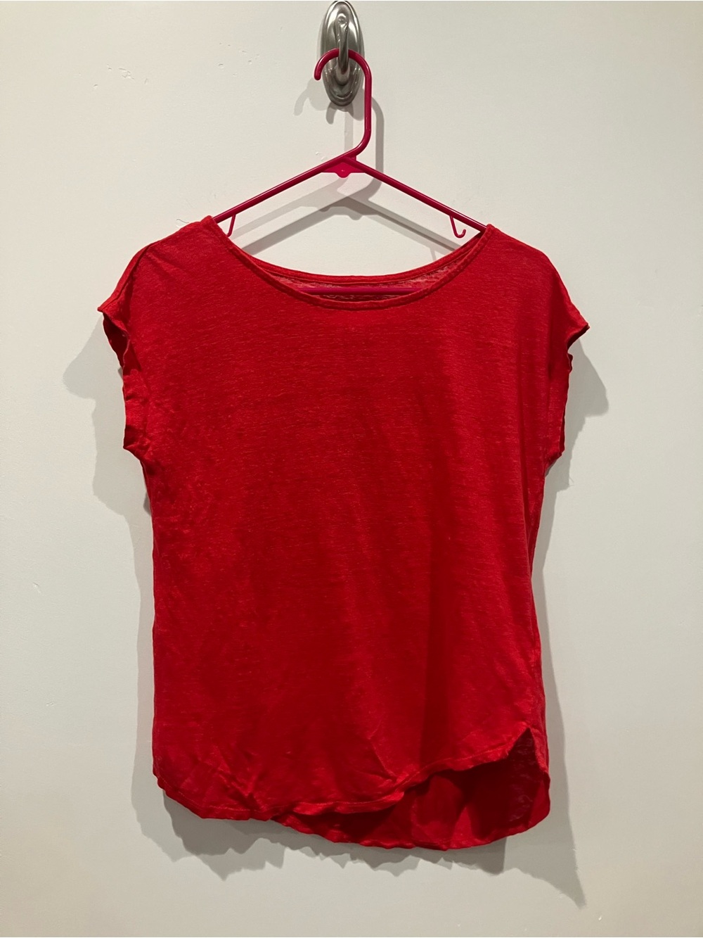 Sigrid Olsen Red Linen Knit Short Sleeve Asymmetrical Hem Tee